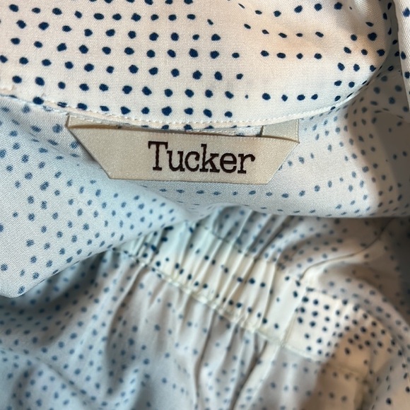 Tucker NYC White W/Blue Dots Midi Side Slit Shirt Dress Size XXS - Picture 6 of 8